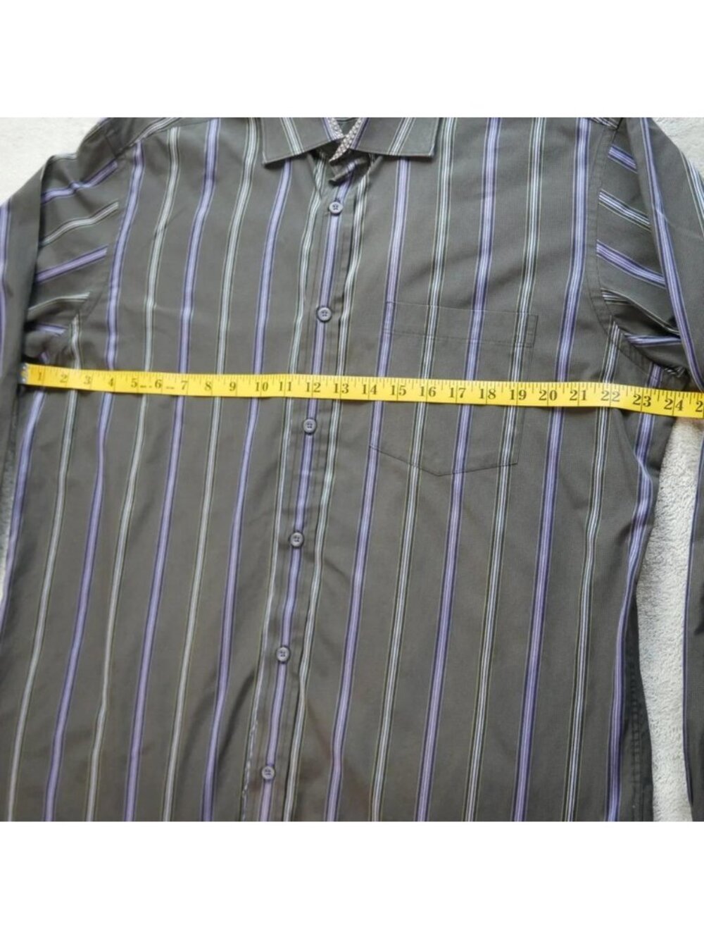 Bugatchi Uomo Men's Large Black Purple Striped Button Up Shirt Cotton - Picture 9 of 13